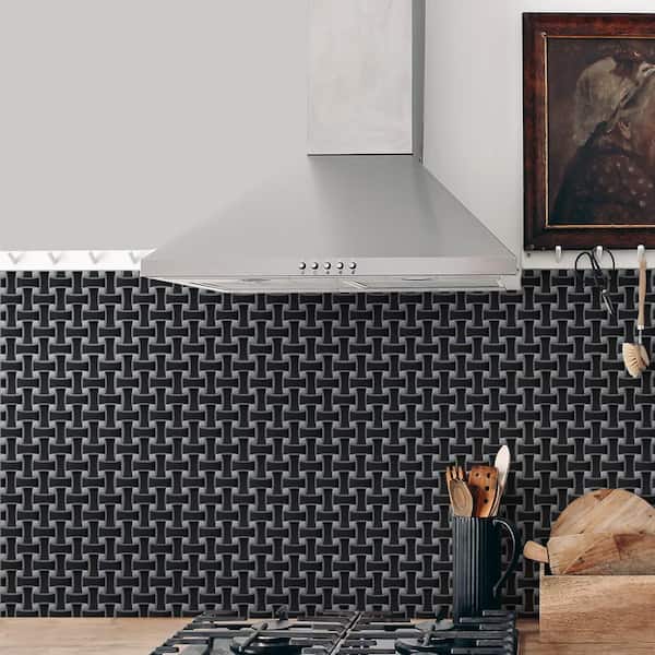 Metro Dog Bone Basketweave Matte Black with Glass Silver Dot 10 in. x 10 in. Porcelain Mosaic Tile (7.1 sq. ft./Case)