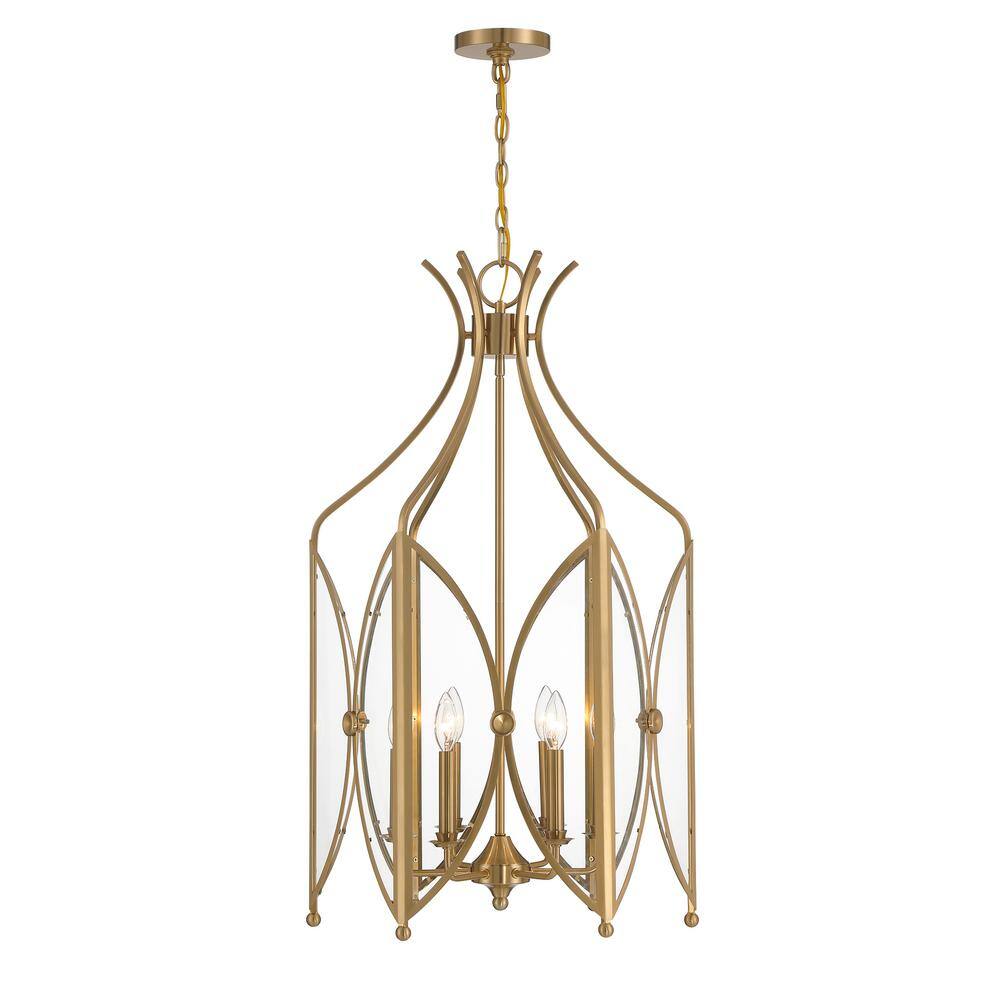 Noble Brass and Clear Glass 6-Light Pendant