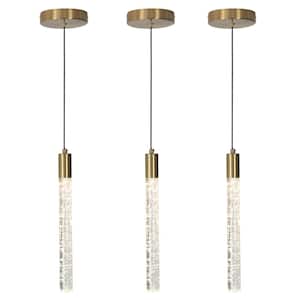 LED 6-Watt 1-Light Brass Mini Pendant Light for Kitchen Island Dining Table, Bubble Crystal Shade (3-Pack)