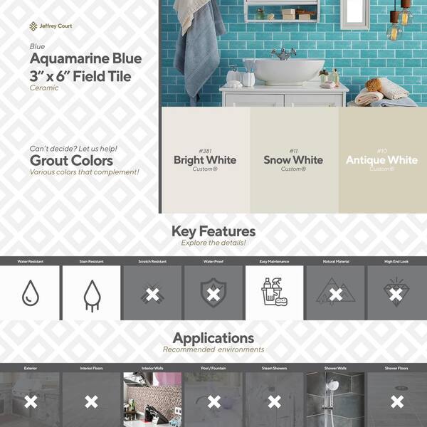 Jeffrey Court Aquamarine Blue 3 in. x 6 in. Glossy Textured Ceramic Wall Tile (10 sq. ft. / Case)
