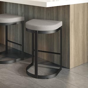 Lester 30 in. Grey and Beige Polyurethane / Black Metal Bar Stool