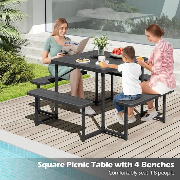 Costway 1-Piece Plastic Outdoor Dining Set Picnic Table Bench Set