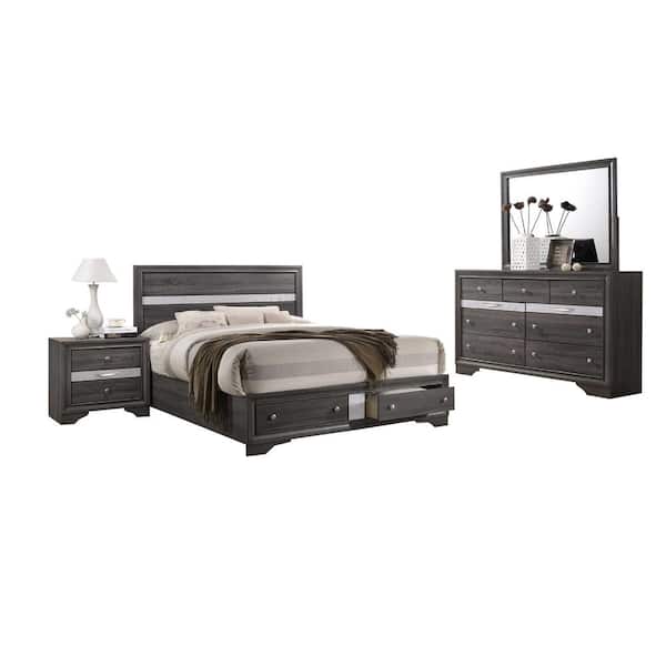 Best Quality Furniture David 4-Piece Grey Queen Bedroom Set