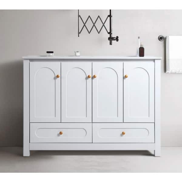 48in. Single Sink White Freestanding Bath Vanity with White Ceramic Top