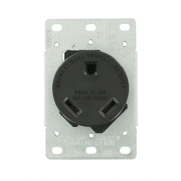 30 Amp Flush Mount Shallow Single Outlet, Black 7313-S00