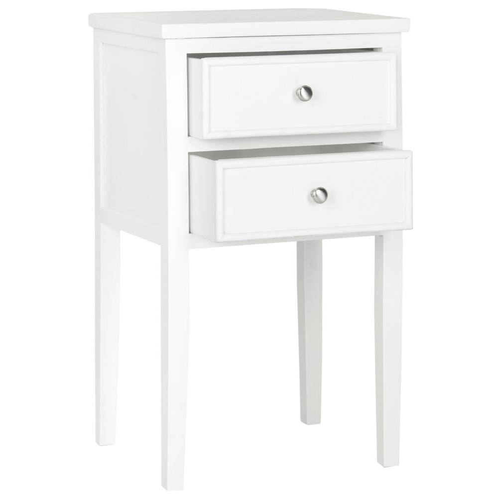Transitional White Poplar Wood Nightstand with Metal Pulls and Storage
