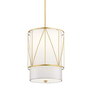 Birkleigh 1-Light Classic Gold Transitional Shaded Kitchen Pendant Hanging Light with Fabric Shade