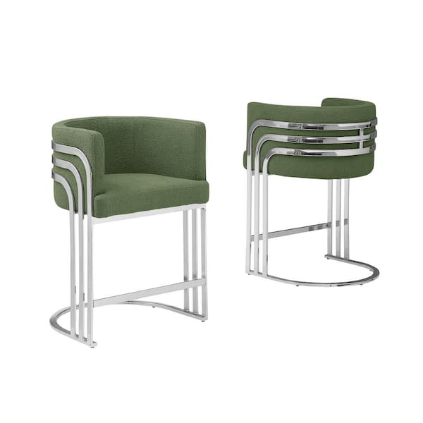 Best Quality Furniture Auron 24 in. Green Low Back Metal Frame Counter Stool With Teddy Fabric Set of 2