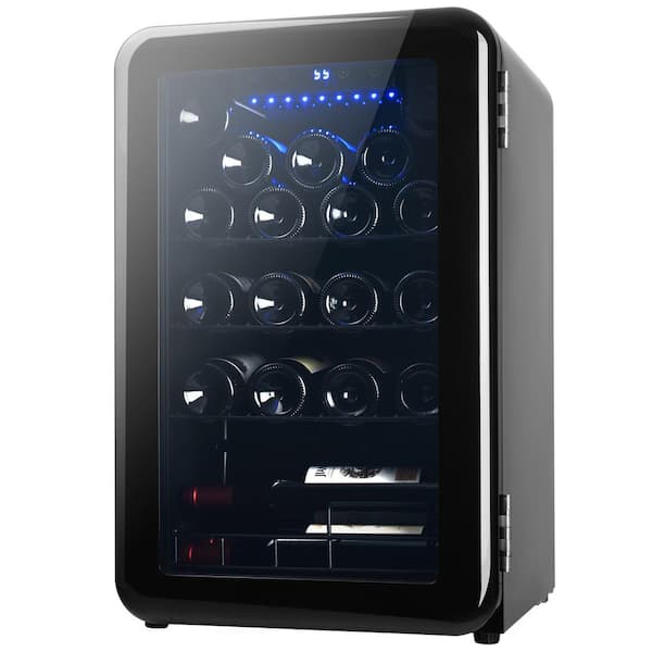 Tileon Black Metal Freestanding Wine Cooler with UV Protection and Digital Temperature Control, Holds 24-Bottle