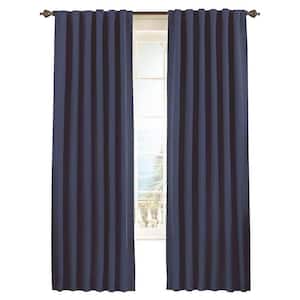 Fresno Thermaweave Dark Blue Solid Polyester 52 in. W x 84 in. L Blackout Single Rod Pocket Back Tab Curtain Panel
