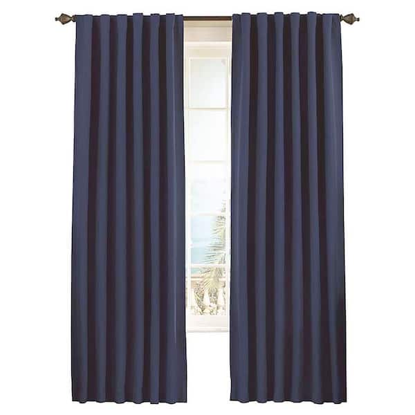 Eclipse Fresno Thermaweave Dark Blue Solid Polyester 52 in. W x 84 in. L Blackout Single Rod Pocket Back Tab Curtain Panel
