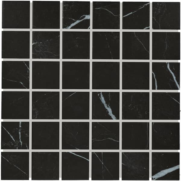 Daltile Restore Black Marble 3 in. x 3 in. Glazed Ceramic Mosaic Sample Tile