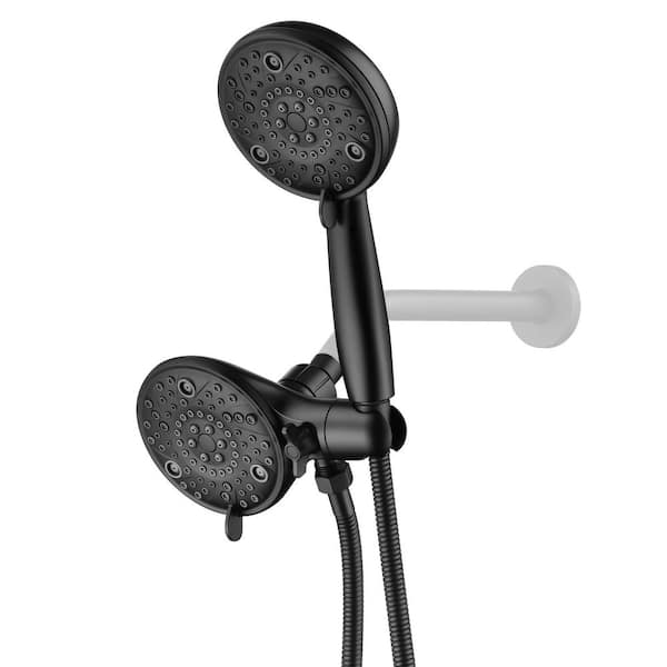 2-in-1 Dual Shower Heads 8-Spray Patterns with 1.8 GPM 5.22 in. Wall Mount Fixed Shower Head in Matte Black