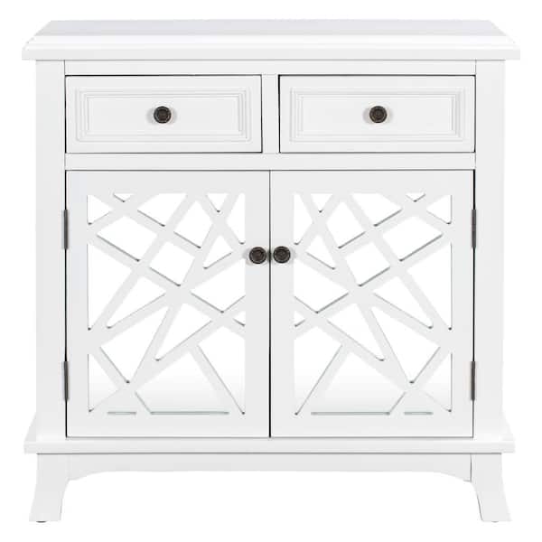 Tileon 30.3 in. W x 14 in. D x 30.7 in. H in White Wood Ready to Assemble Floor Kitchen Cabinet with 2-Drawer and Mirror Door