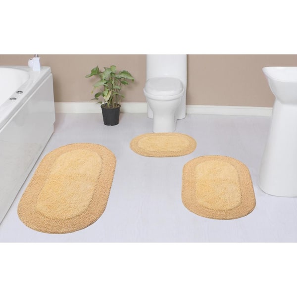 HOME WEAVERS INC Double Ruffle Collection 100% Cotton Bath Rug Set, 3-Pcs Set with Runner, Butter