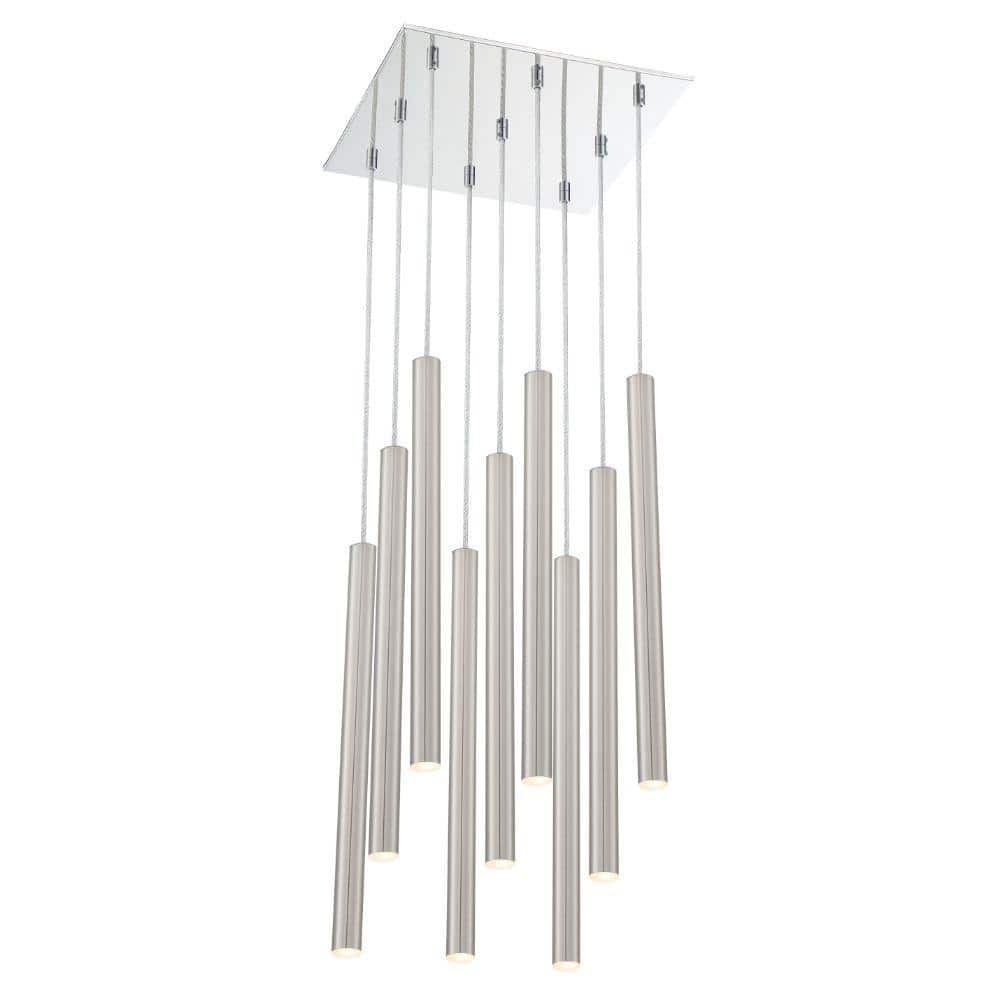 Forest 5 W 9 Light Chrome Integrated LED Shaded Chandelier with Brushed Nic