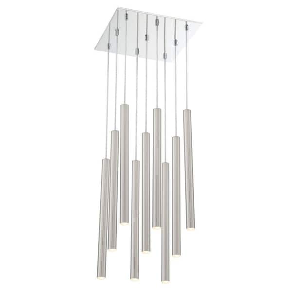 Unbranded Forest 5 W 9 Light Chrome Integrated LED Shaded Chandelier with Brushed Nickel Steel Shade