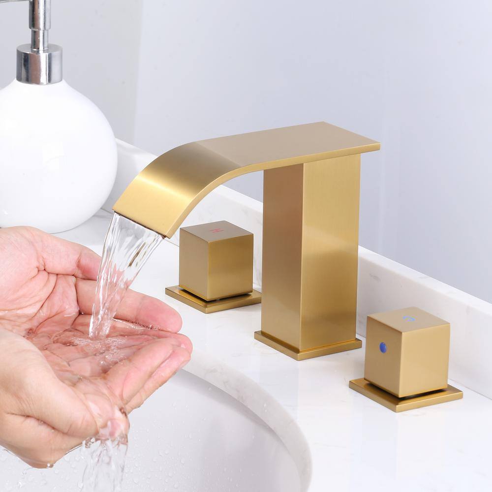 Brushed Gold 8-Inch Widespread Double Handle Waterfall Faucet