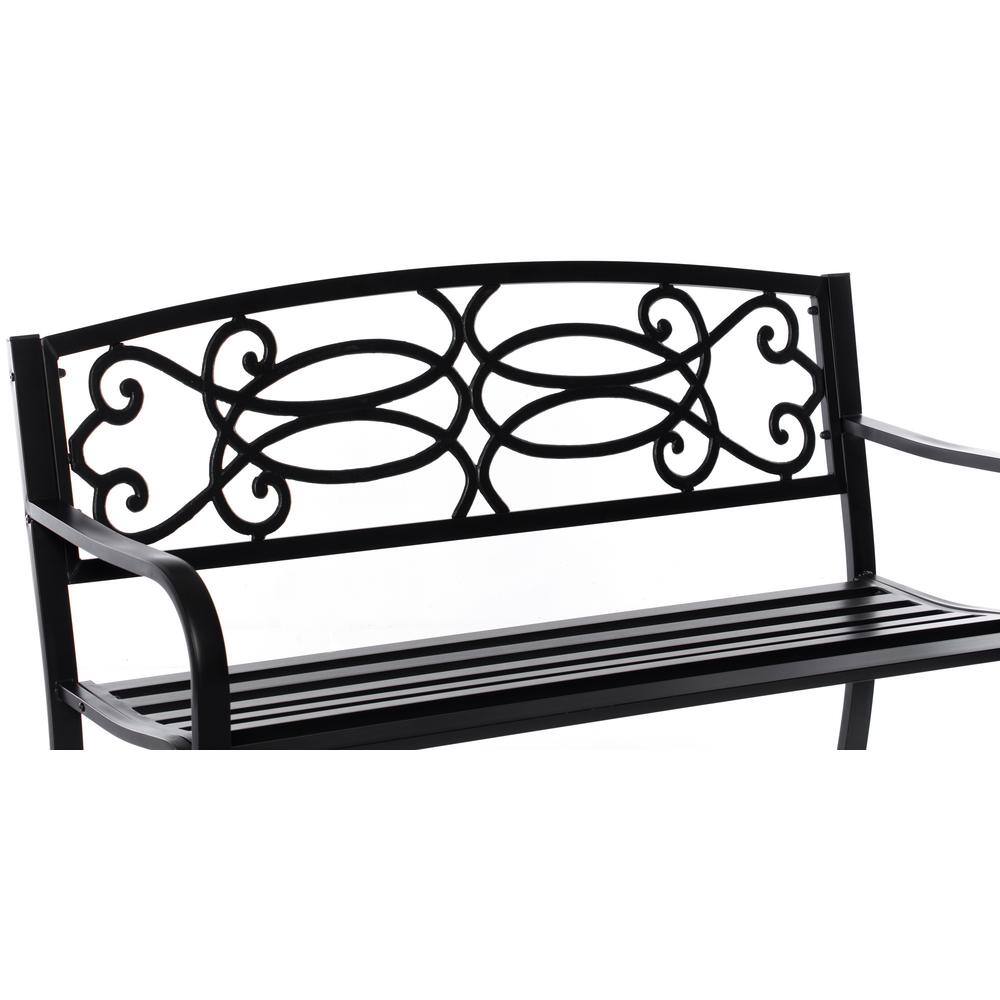 Gardenised Steel Outdoor Patio Garden Park Seating Bench with Cast Iron Scrollwork Backrest, Front Porch Yard Bench Lawn Decor