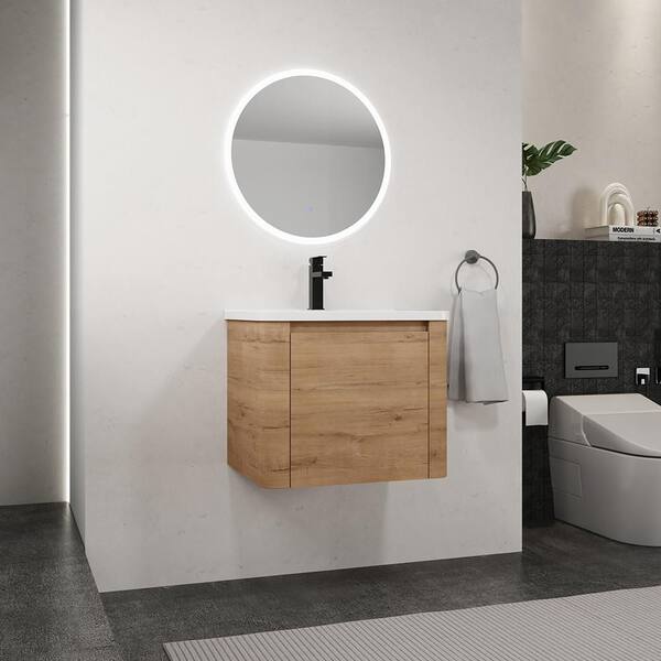 Yunus 24 in. Single Sink Folating Imitative Oak Bath Vanity with White Ceramic Top Unassembled