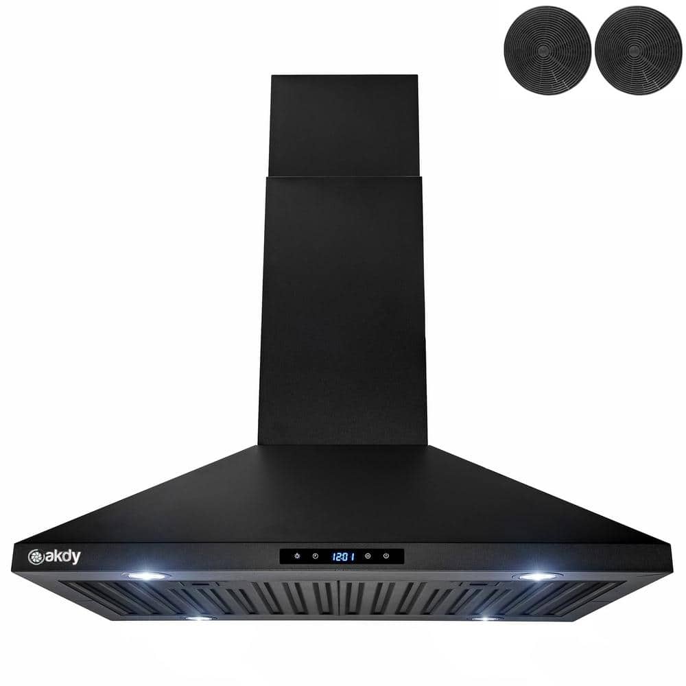 30 in. Convertible Island Mount Range Hood in Black Painted Stainless Steel with Touch Control and Carbon Filters