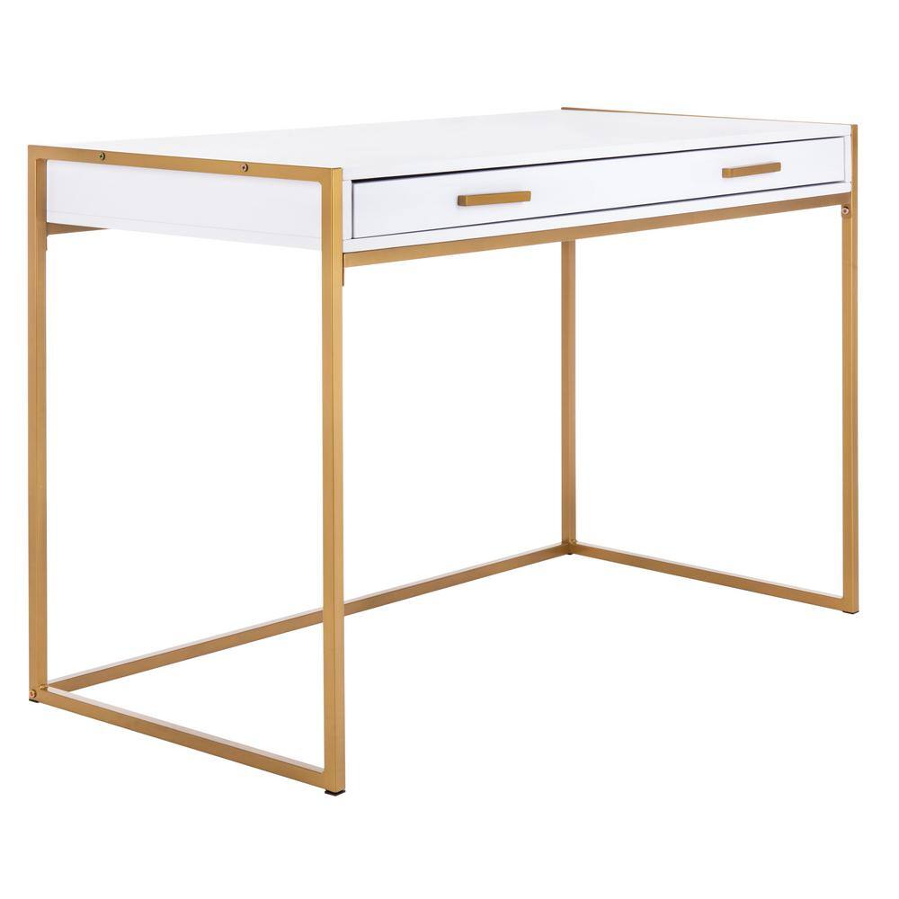 Elodie White and Gold Wood Home Office Desk with Drawer