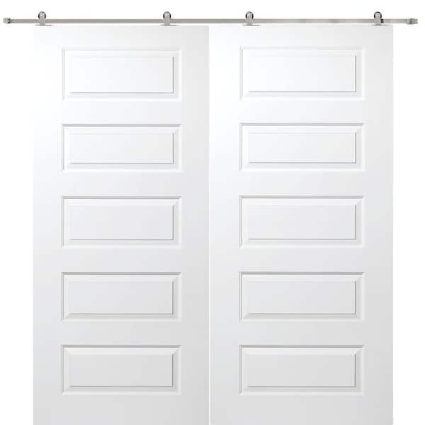 Milliken Millwork 60 in. x 80 in. Rockport Smooth Composite Double Sliding Barn Door with Hardware Kit