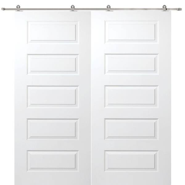 Milliken Millwork 72 in. x 80 in. Rockport Smooth Composite Double Sliding Barn Door with Hardware Kit