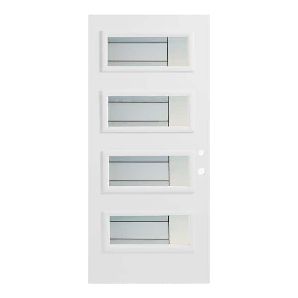 Stanley Doors 36 in. x 80 in. Louise 4 Lite Painted White Left-Hand Inswing Steel Prehung Front Door