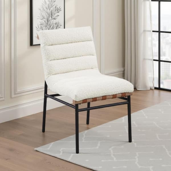 Kive White and Black Channel Tuft Boucle Fabric Dining Chair (Set of 2)