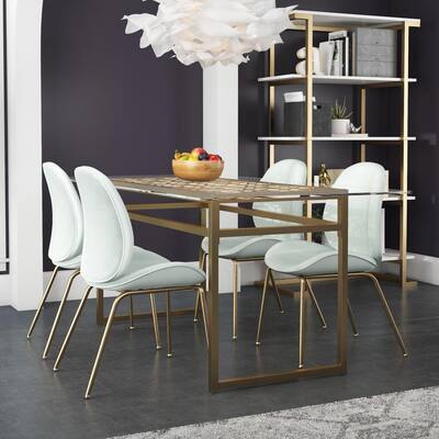 Juliette 72 in. L Rectangle Gold Brass Finish Dining Table with Tempered Glass Seats 6