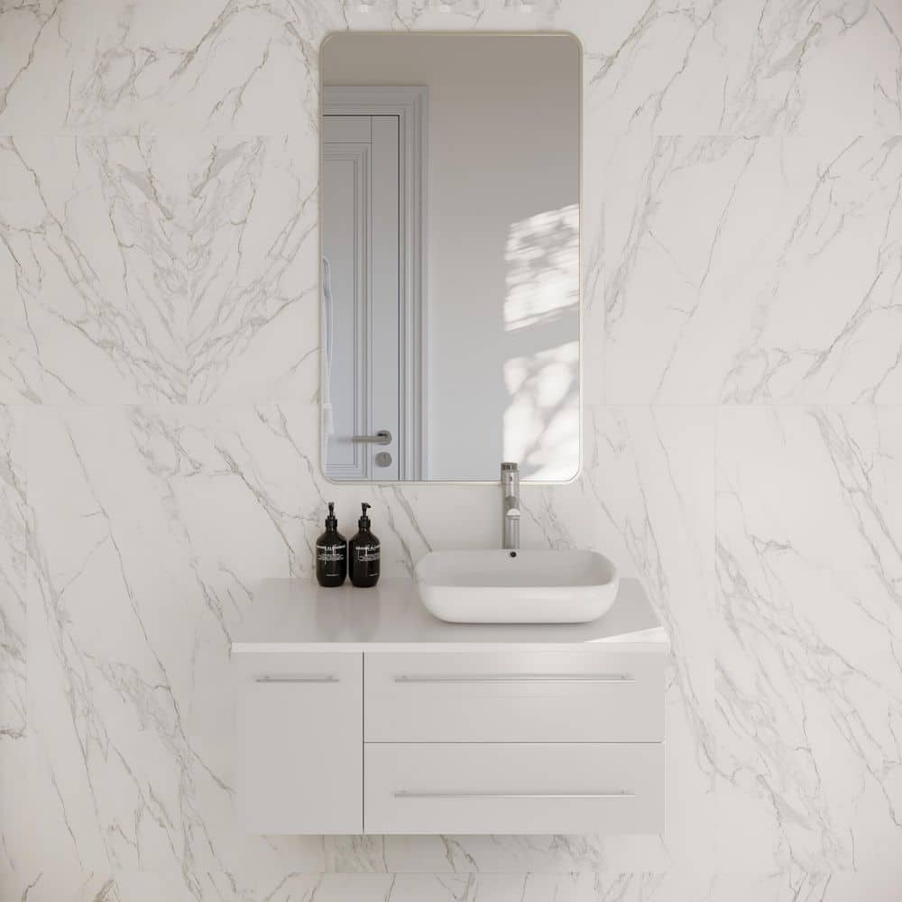Lucera 36" White Wall Mounted Single Vessel Sink Vanity