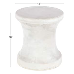 16 in. White Round Fiberclay Ceramic Distressed Hourglass Outdoor Accent Table