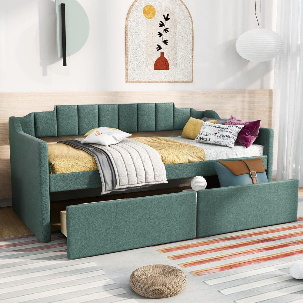 Harper & Bright Designs Green Twin Upholstered Daybed with 2Drawers QHS050AAF The Home Depot