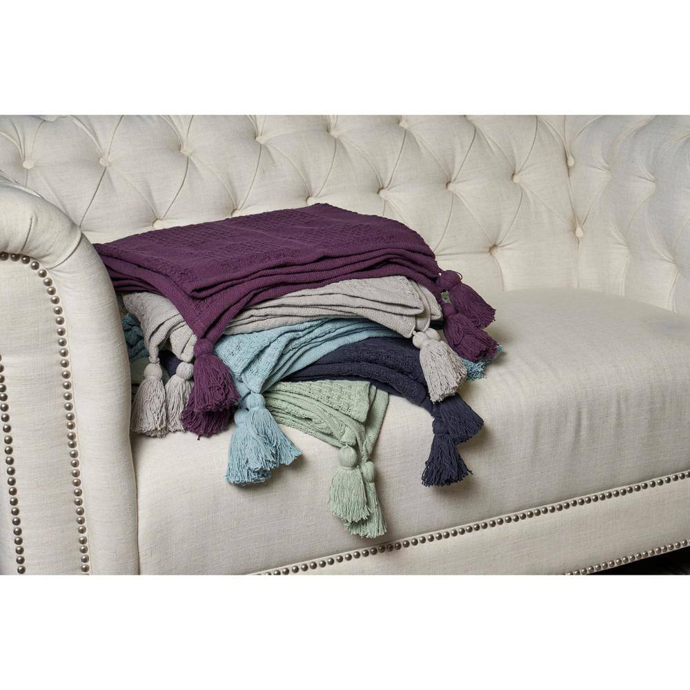 Jade Green Organic Cotton Woven Throw Blanket with Tassels