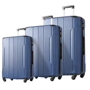 3-Piece Blue Expandable ABS Hardshell Luggage Set with TSA Lock and Reinforced Corner Bumpers