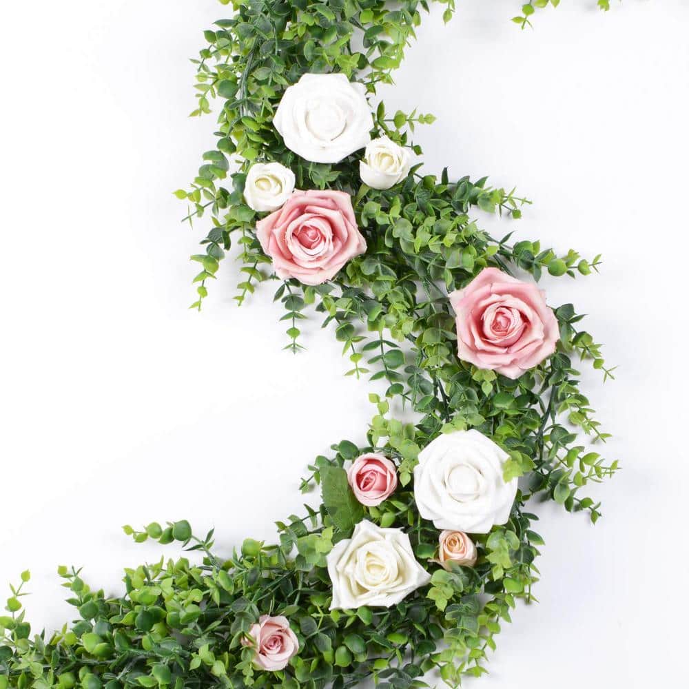 6-Pack Green Artificial Eucalyptus Garland with Lights for Outdoor Decor