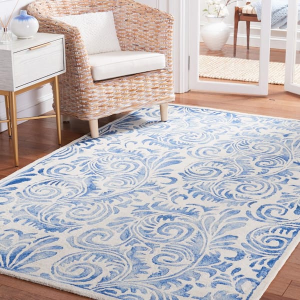 Dip Dye 3 ft. x 5 ft. Blue/Ivory Botanical Ornate Area Rug