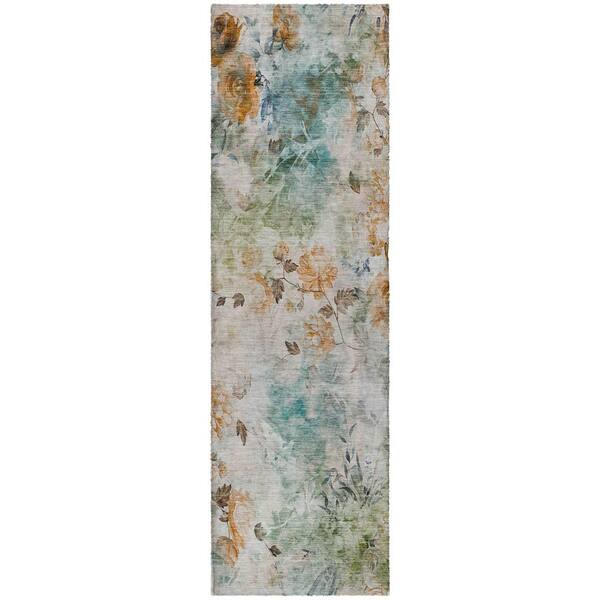 Dream Shag Premium Machine Washable Abstract ADS724 Teal 2 ft. x 7 ft. Runner Rug