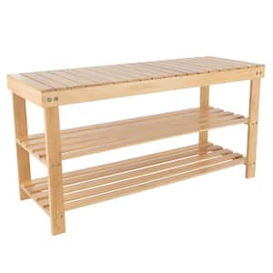 18.25 in. W H x 35.5 in. W 8 Pair Bamboo Wood Shoe Storage Bench with 2 Tiers