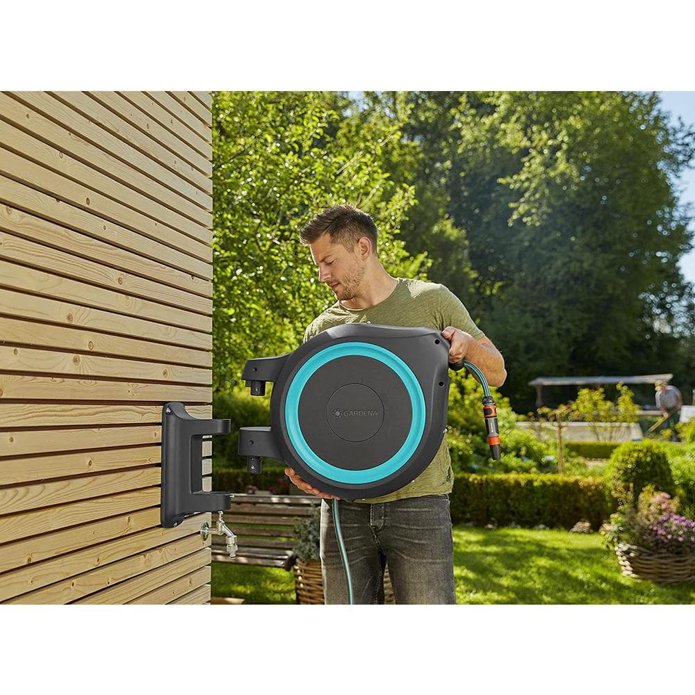Gardena 115 ft Black and Turquoise Automatic Retractable Hose Reel