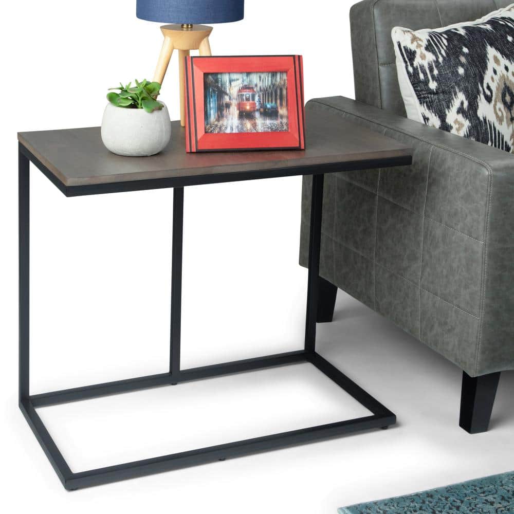 Ward 28" Warm Gray Solid Mango Wood & Metal Industrial C Side Table