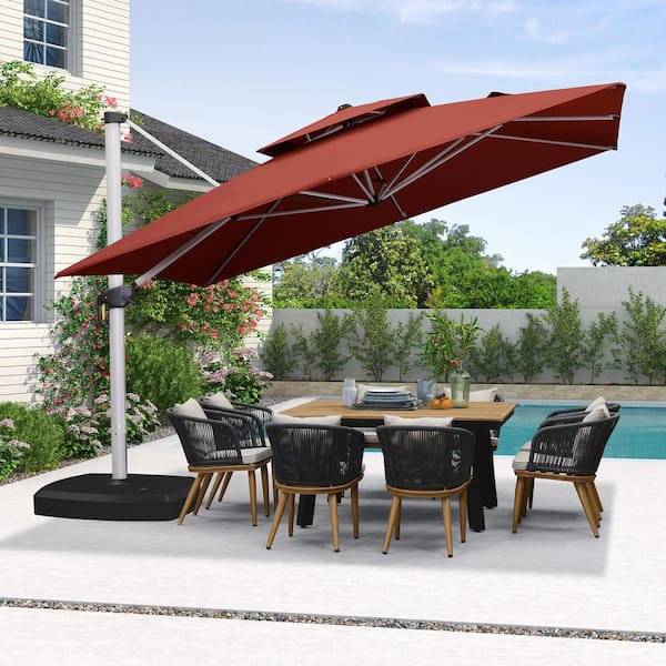 PURPLE LEAF 11 ft. Square High-Quality Aluminum Cantilever Polyester Outdoor Patio Umbrella with Wheels Base, Brick Red