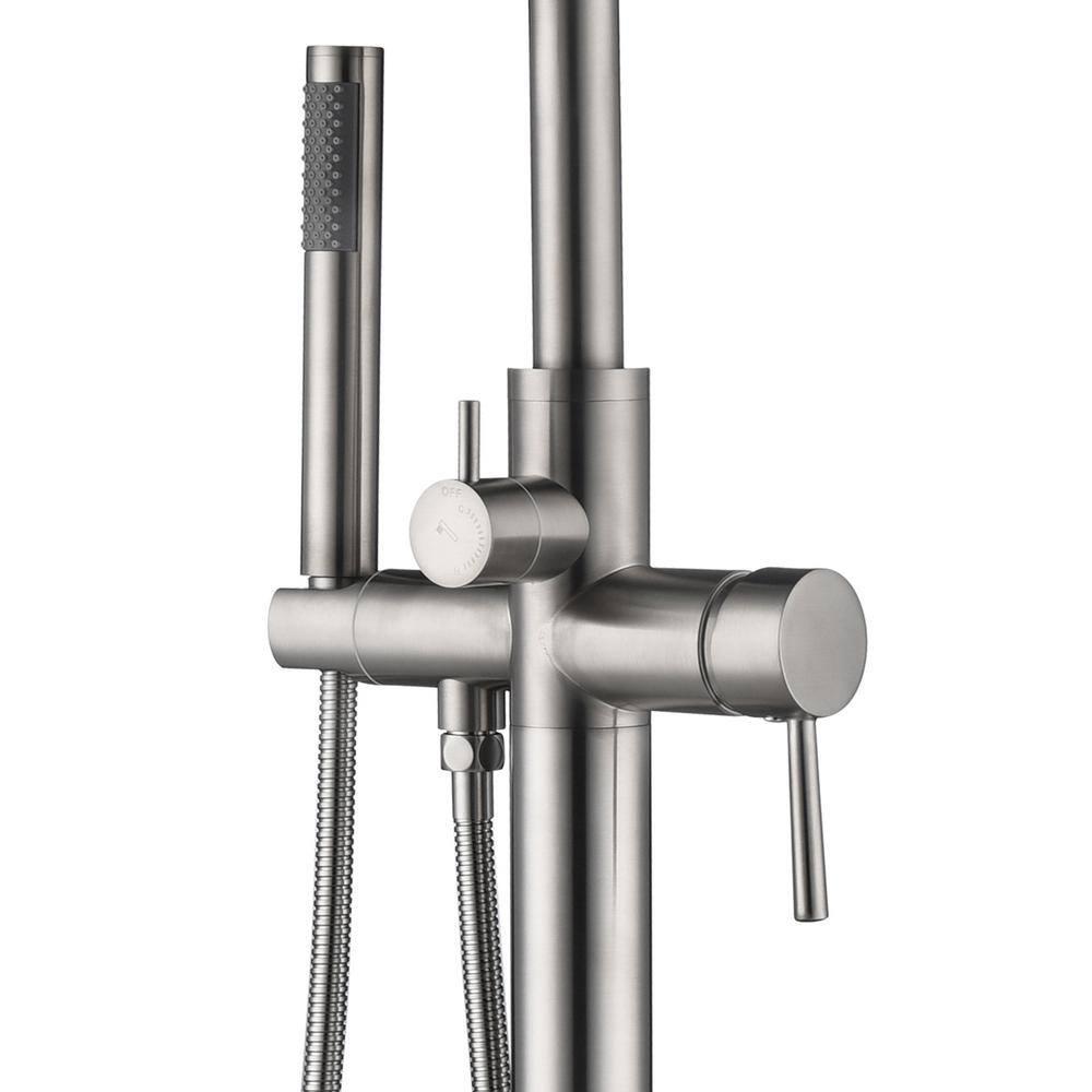 Brushed Nickel Freestanding Tub Filler with Diverter and Handshower