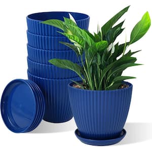 Modern 6.7 in. L x 6.7 in. W x 5.7 in. H Blue Plastic Round Indoor/Outdoor Planter (6-Pack)