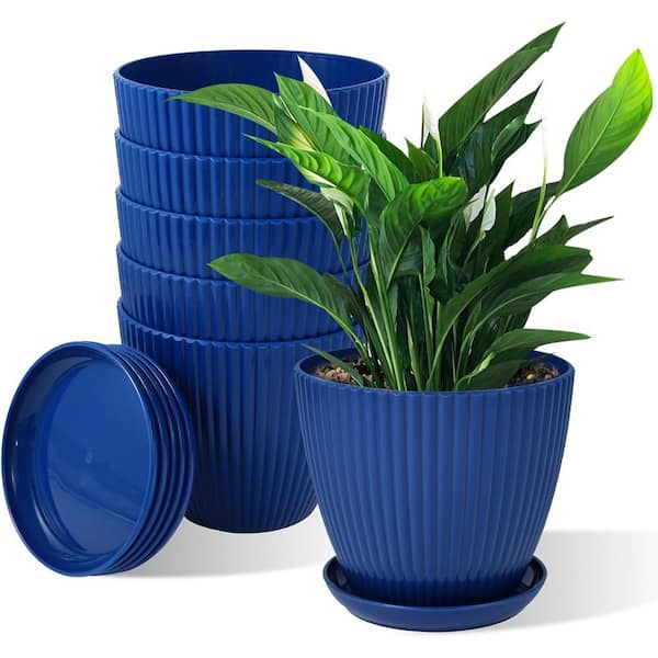 ITOPFOX Modern 6.7 in. L x 6.7 in. W x 5.7 in. H Blue Plastic Round Indoor/Outdoor Planter (6-Pack)