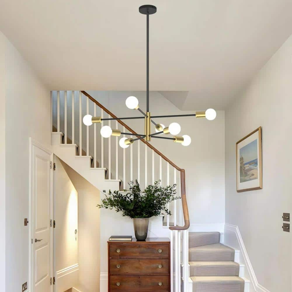 Gold and Black Metal 8-Light Sputnik Chandelier