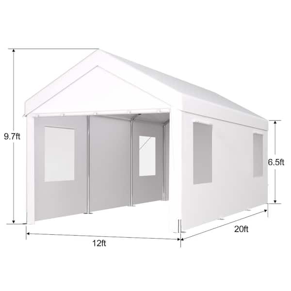 Zeus & Ruta 12 ft. x 20 ft. White Outdoor Portable Garage Canopy