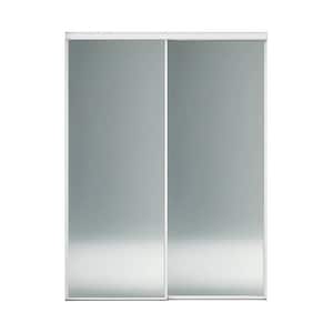 60 in. x 80 in. Mirror White Steel Frame Interior Closet Sliding Door with White Trim and Hardware Kit