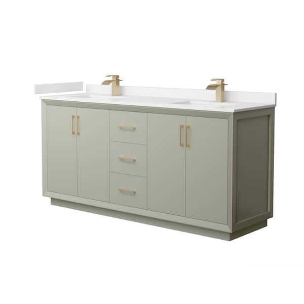 Wyndham Collection Strada 72 in. W x 22 in. D x 35 in. H Double Bath Vanity in Light Green with White Quartz Top
